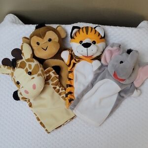 Animal Hand Puppets Set - Giraffe, Tiger, Elephant, Monkey - Melissa & Doug